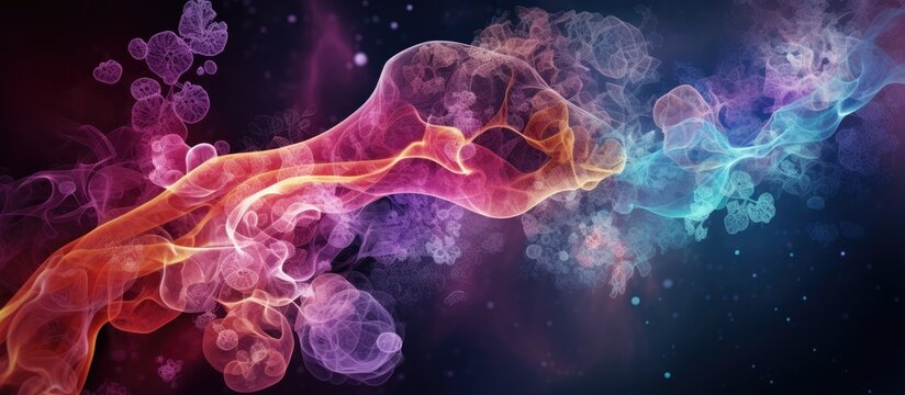 In the background of a ai illustration wisps of smoke intertwine with vibrant colors symbolizing the intricate connection between medicine science and the human body s health Amidst this vi