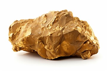 Highly valuable and gleaming gold nugget isolated on white background for commercial use