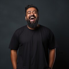 Fototapeta premium A big indian man model wearing blank empty tshirt for mockup