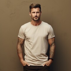 Obraz premium A handsome model wearing blank t-shirt for mockup