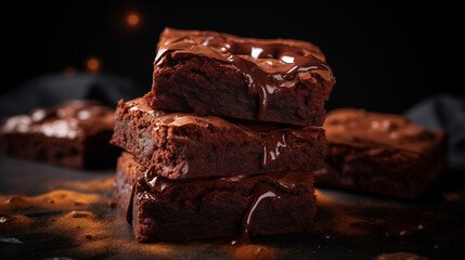 Close-Up of Brownies for Café Menu on Dark Background