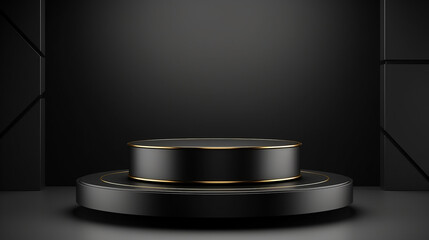 black luxury podium pedestal product display on white background. Made with generative ai