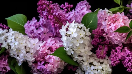 Rolgordijnen Bouquet of lilacs on a black background. Close-up. Mother's day concept with a space for a text. Valentine day concept with a copy space. © John Martin