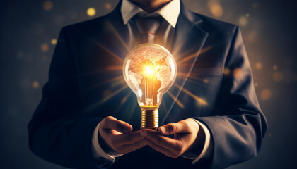 bulb in hand  generating by AI technology