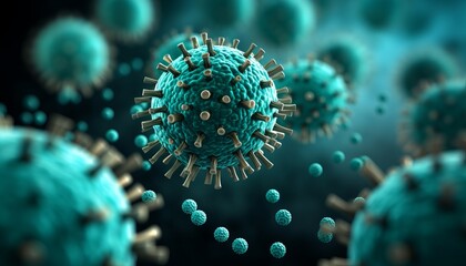 Influenza background with flu covid 19 virus cell conceptual image of coronavirus covid 19 outbreak - obrazy, fototapety, plakaty