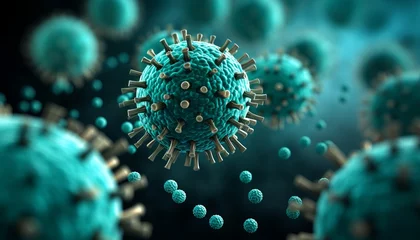 Fotobehang Influenza background with flu covid 19 virus cell conceptual image of coronavirus covid 19 outbreak © Ilja