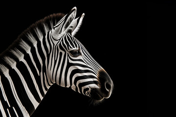 Fototapeta na wymiar Zebra's Side View Portrait in Monochrome