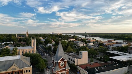Aerial view of the downtown Wilmington, NC, USA