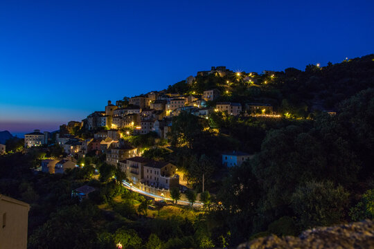 View of Oletta, Corsica, at night