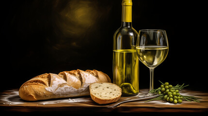 Bread and Wine Tasting Experience on Dark Background