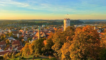 Beautiful view of Ravensburg at sunset in Germany. - obrazy, fototapety, plakaty