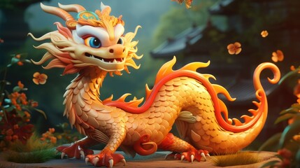 Beautiful colorful Chinese dragon. Symbol of 2024 new year by china lunisolar calendar. Asian mythology creature. East fantasy beast. Oriental exotic monster. Festive folk traditional legendary loong.