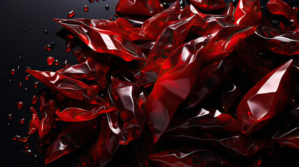 Red pepper shards, piercing the canvas of black like shards of glass Ai Generative
