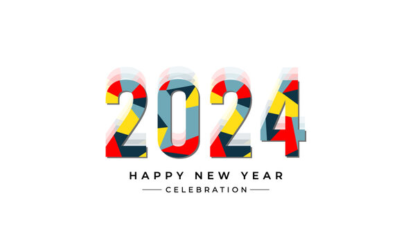 Happy new year 2024 with colorful typography concept. 2024 new year celebration concept for calendar, banner, flyer, poster and social media post template design.