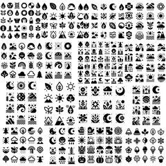 Seasons, nature black and white icons pack