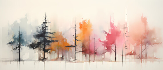 Foggy forest. Foggy landscape. Abstract art watercolor background