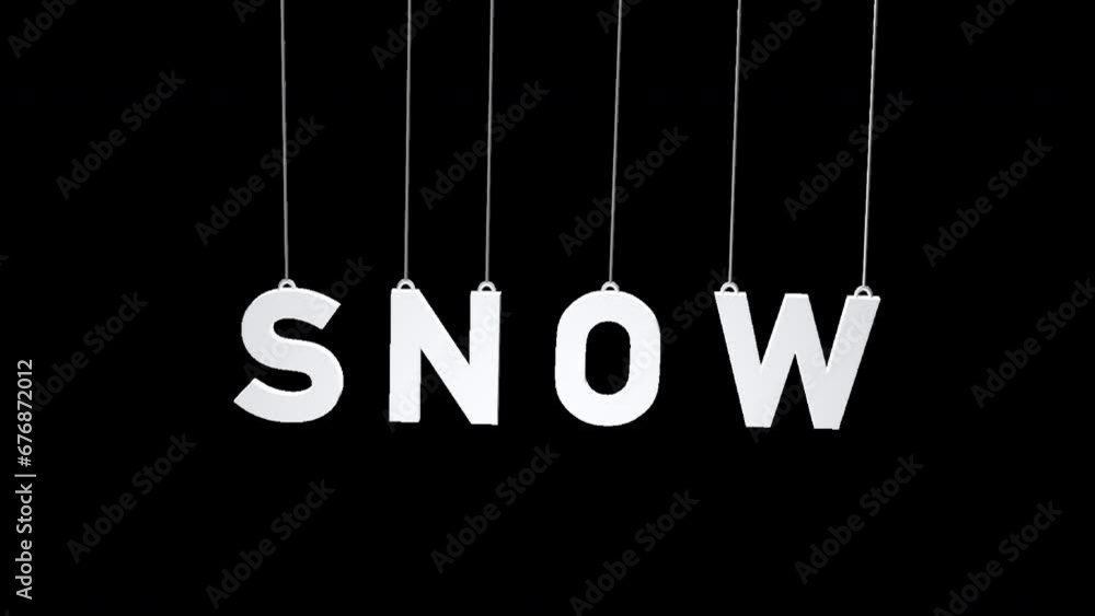 Poster swinging snow alphabets on transparent seamless looping background. alpha matte.