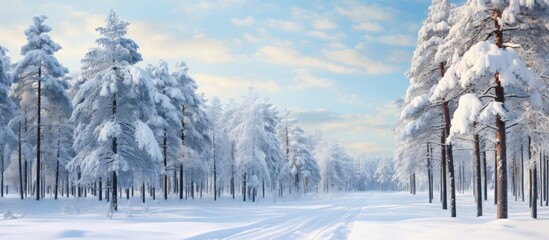 In the cold winter as I walked along the snow covered road the silence of the forest enveloped me with the tall pine trees standing like icy sentinels in the woods creating a beautiful and 
