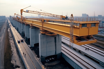 photography civil engineer is supervising the construction of bridge.