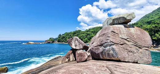 Fototapeten Beach Caxadaco with stones and transparent sea at island Ilha Grande, Rio de Janeiro, Brazil © rudiernst