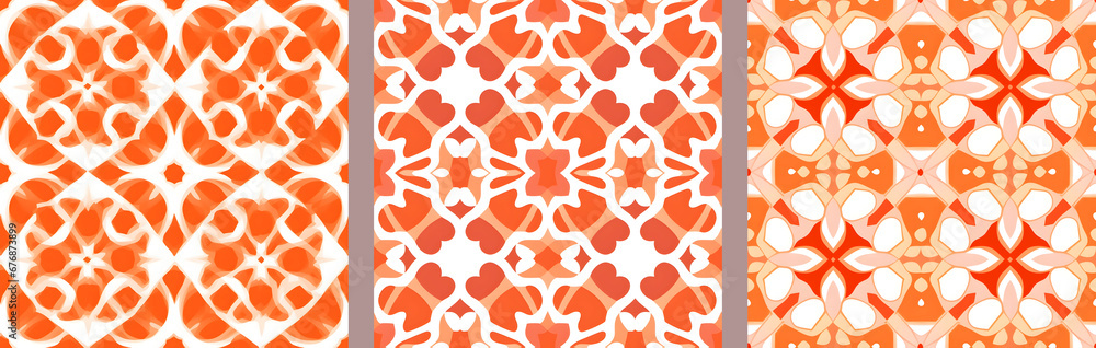Poster set of moroccan seamless pattern collection for versatile design. ideal for background.. peach fuzz 