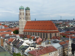 Aerial view of cityscape Munich surrounded by buildings