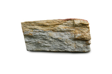 Raw specimen of gneiss schist rock stone isolated on white background.