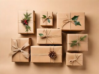 set of Christmas gifts with isolated background
