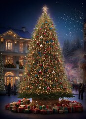Christmas Tree with Various Beautiful Ornaments accompanied by a Charming Background