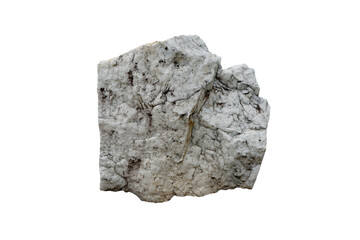 Raw white quartz rock stone isolated on white background. Mineral rock that support the economy and industry.