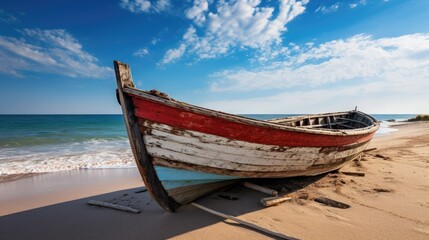 Fototapeta na wymiar Fishing Boat Resting on the Beach Photography
