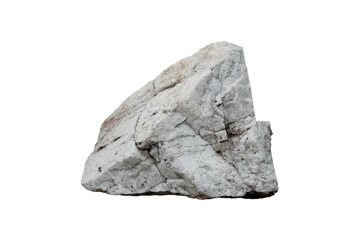 A big raw white quartz rock stone isolated on white background. Mineral rock that support the economy and industry.