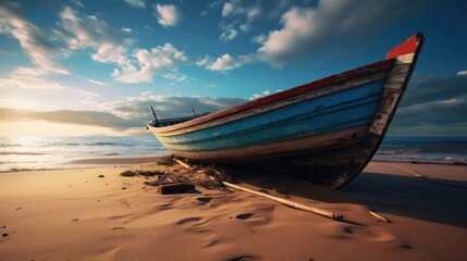 Fishing Boat Resting on the Beach Photography
