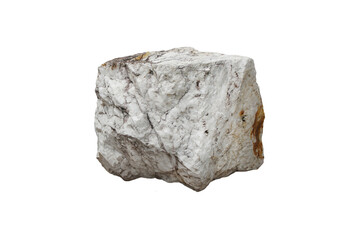 Raw white quartz rock stone isolated on white background. Mineral rock that support the economy and industry.