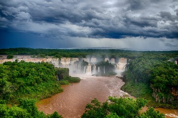 Fototapeta na wymiar Beautiful view of Iguazu Falls on the border of Misiones province and Brazilian state of Parana.