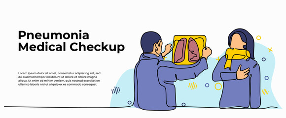International Pneumonia Day vector illustration of a doctor showing a patient's x-ray results. Modern flat in continuous line style.