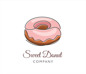 Continuous one line drawing of fresh donut. Sweet donut. Continuous line draw design graphic vector illustration.