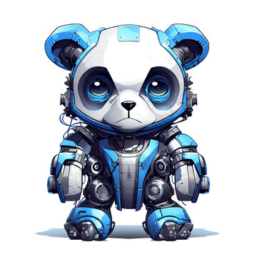 Cartoon panda robots. T-Shirt, Sticker. Funny cyborg. AI Generated