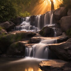 Sunrise Elegance Capture a waterfall bathed in the soft light of sunrise