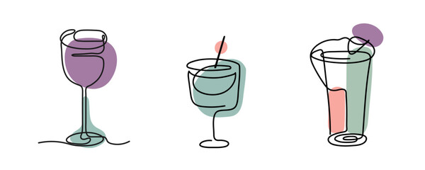 Minimalistic illustration of a set of cocktails in line art