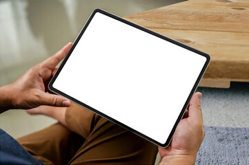 person holding digital tablet  white screen