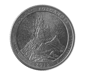 Quarter of dollar, coin isolated on white, clipping path, Hawaii volcanoes