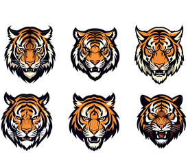 tiger head vector set,print ready,cricut file,cut file,fully re-editable