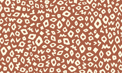 Bohemian, minimal all over surface print on brown background. Random placed, vector heritage geometric shapes seamless repeat pattern.