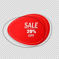 An advertising sale icon with text on a transparent background. Realistic oval discount sticker, advertising badge, trade label. Vector EPS 10.