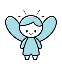 Cute winged angel drawing vector, blue and white color, print ready, editable.