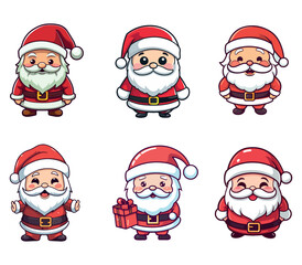 Obraz na płótnie Canvas Santa Claus characters isolated on white background, Santa Claus drawings as a set. Ready for editable printing.