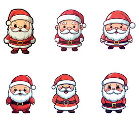 Santa Claus characters isolated on white background, Santa Claus drawings as a set. Ready for editable printing.