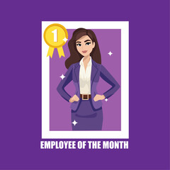 Employee of the month poster with business woman vector illustration graphic design, Employee recognition concept vector illustration