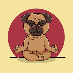 Cute Pug dog meditating in the lotus position. yoga pug dog Vector illustration.